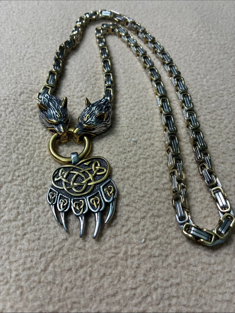 Two-Tone Wolf Claw Pendant Necklace — Gold & Silver Finish